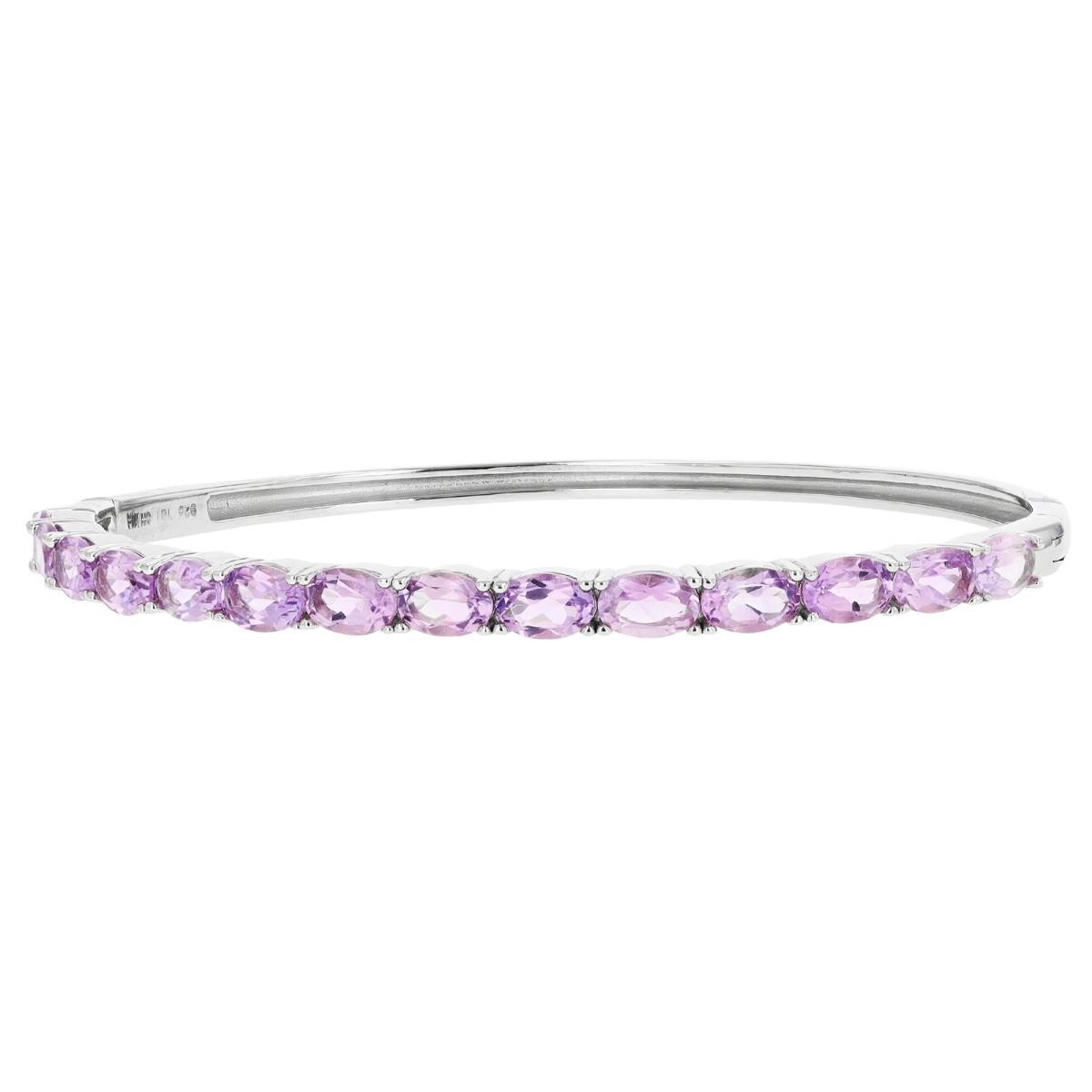 Sterling Silver Rhodium Amethyst Oval Bracelet