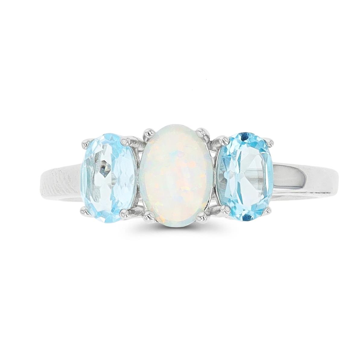 Sterling Silver Platinum Plating Created Blue Opal & Blue Topaz Oval Fashion Ring