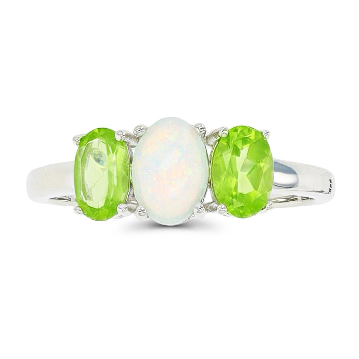 Sterling Silver Platinum Plating Created Opal & Peridot Oval Fashion Ring