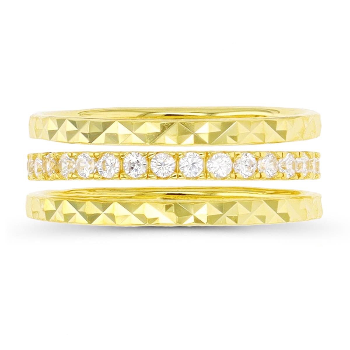 Sterling Silver Yellow 1-Micron DC Band & Eternity Trio Ring Set
