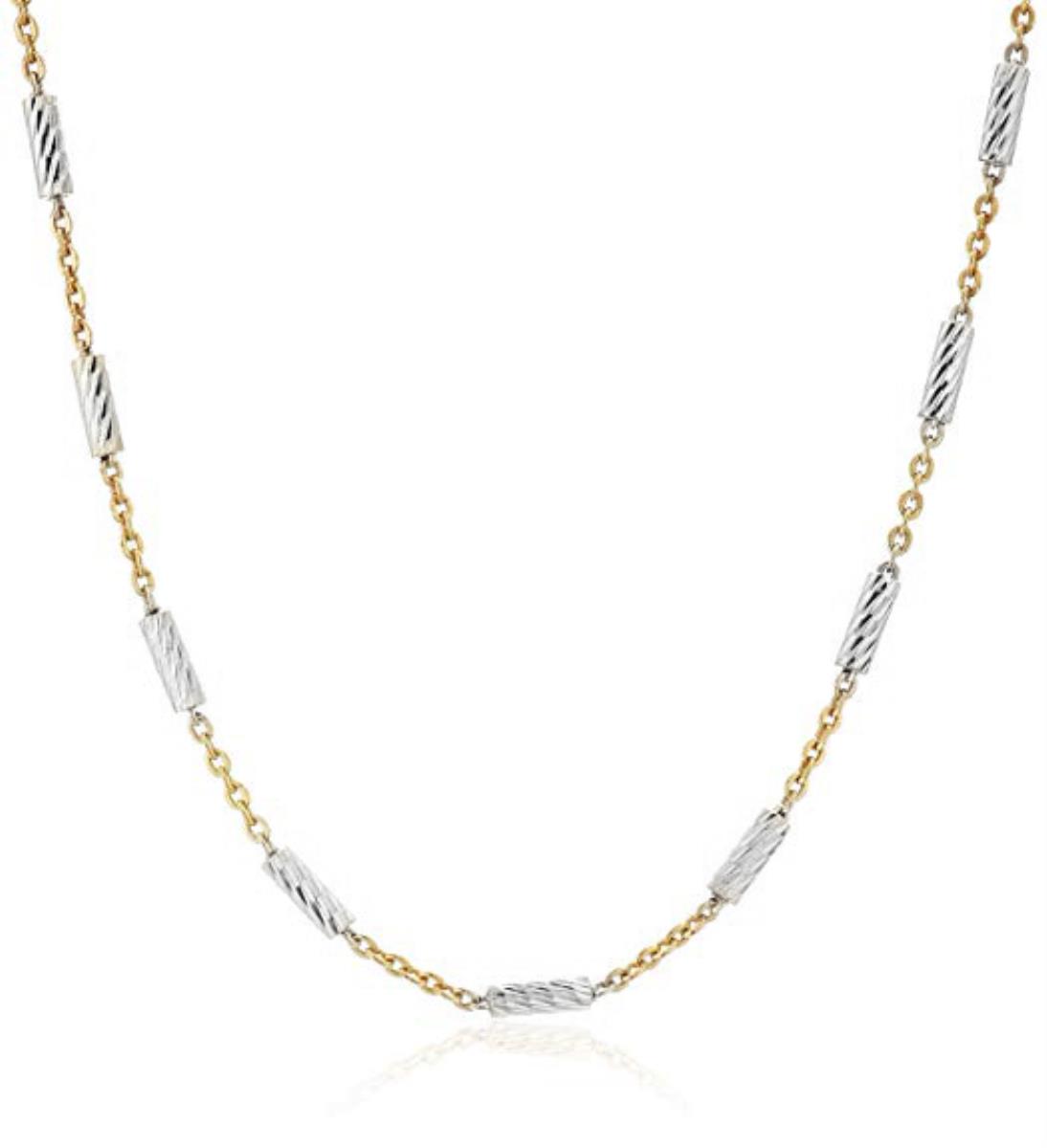Sterling Silver Two-Tone 1.40mm 20" Tube Rhodium Plated Chain