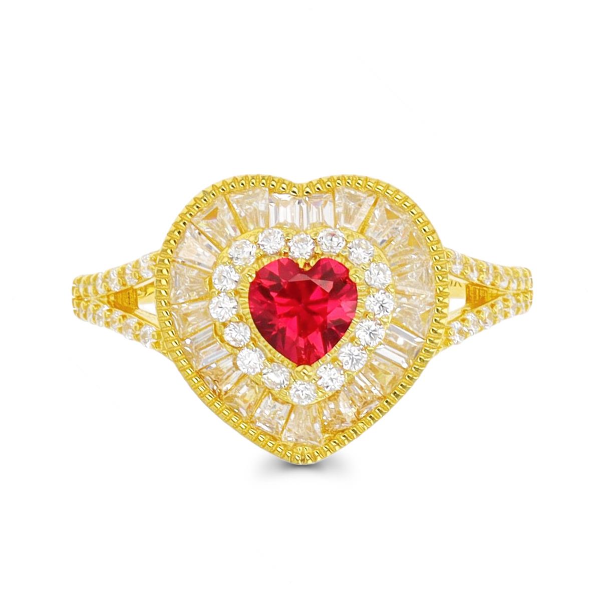 Sterling Silver Yellow 5mm Ruby Heart Rd/Bgt Fashion 13mm  Ring