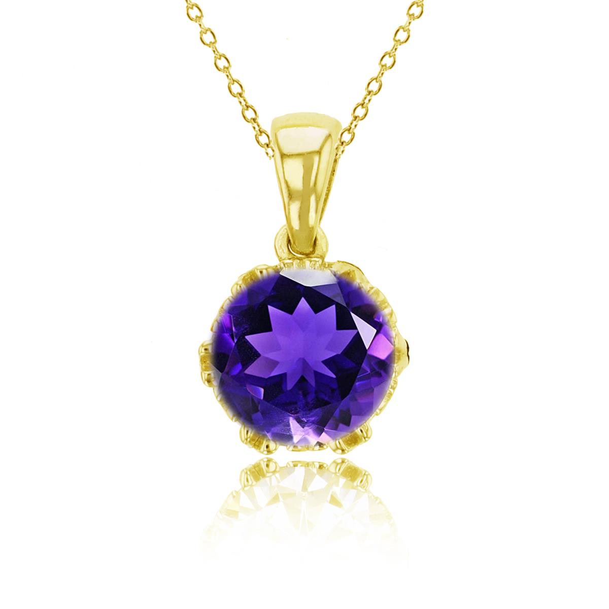 14K Yellow Gold 8mm Round Cut Amethyst CZ Solitaire 18" Necklace