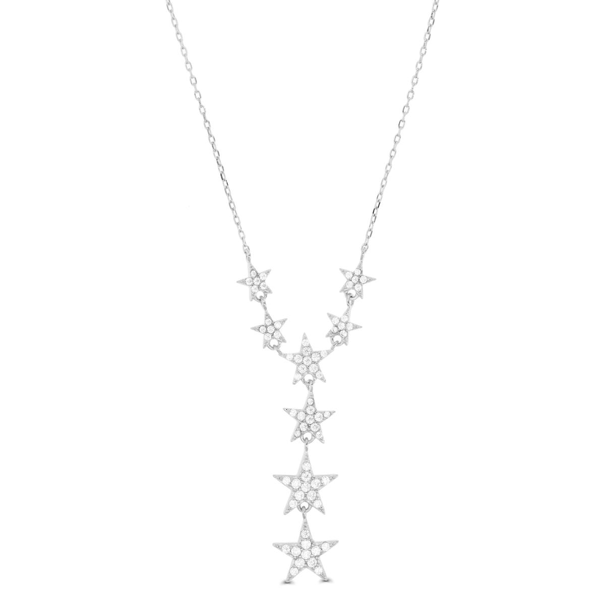 Sterling Silver Rhodium Dangling Stars 18"+2" Necklace