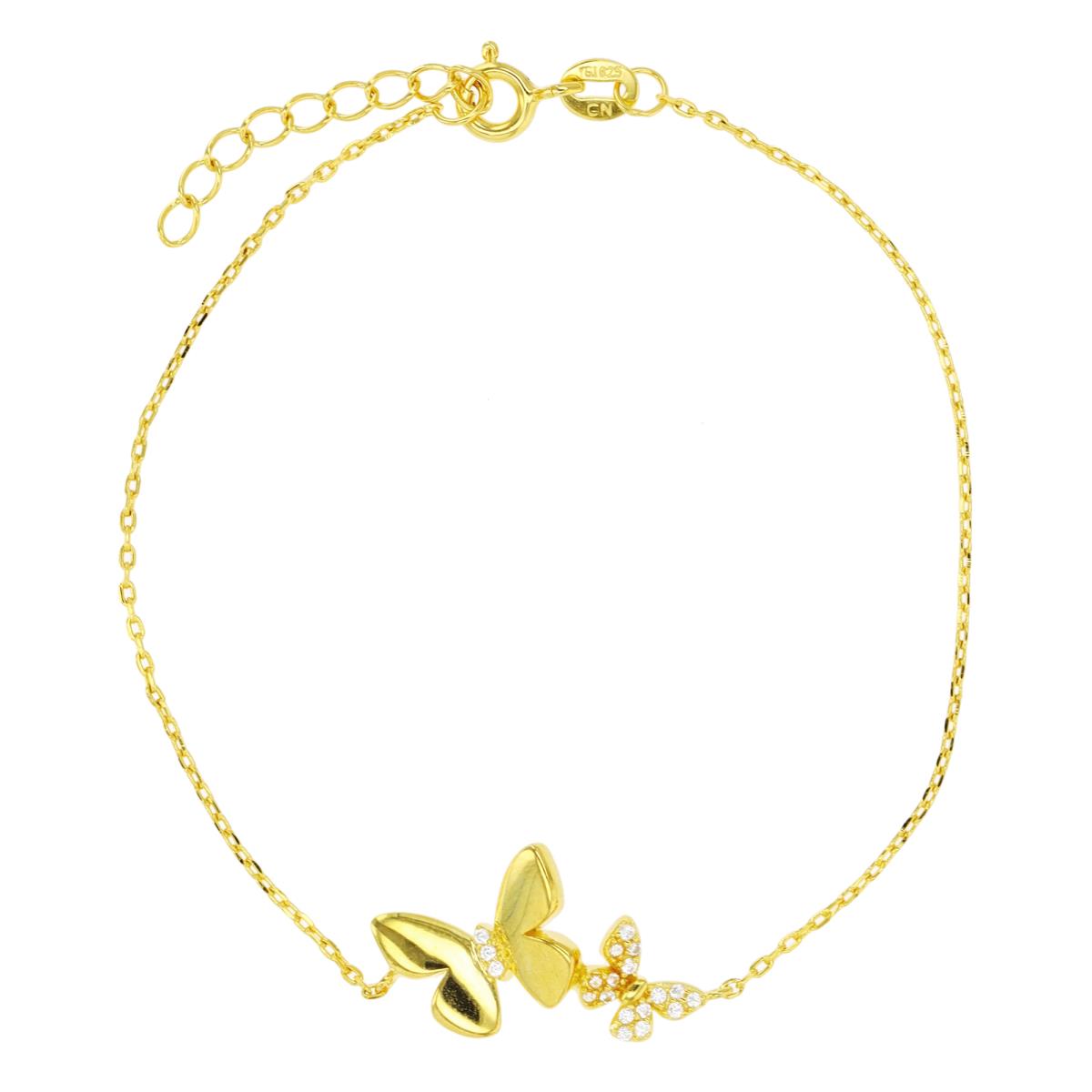 Sterling Silver Yellow 1-Micron Butterfly 7"+1" Bracelet