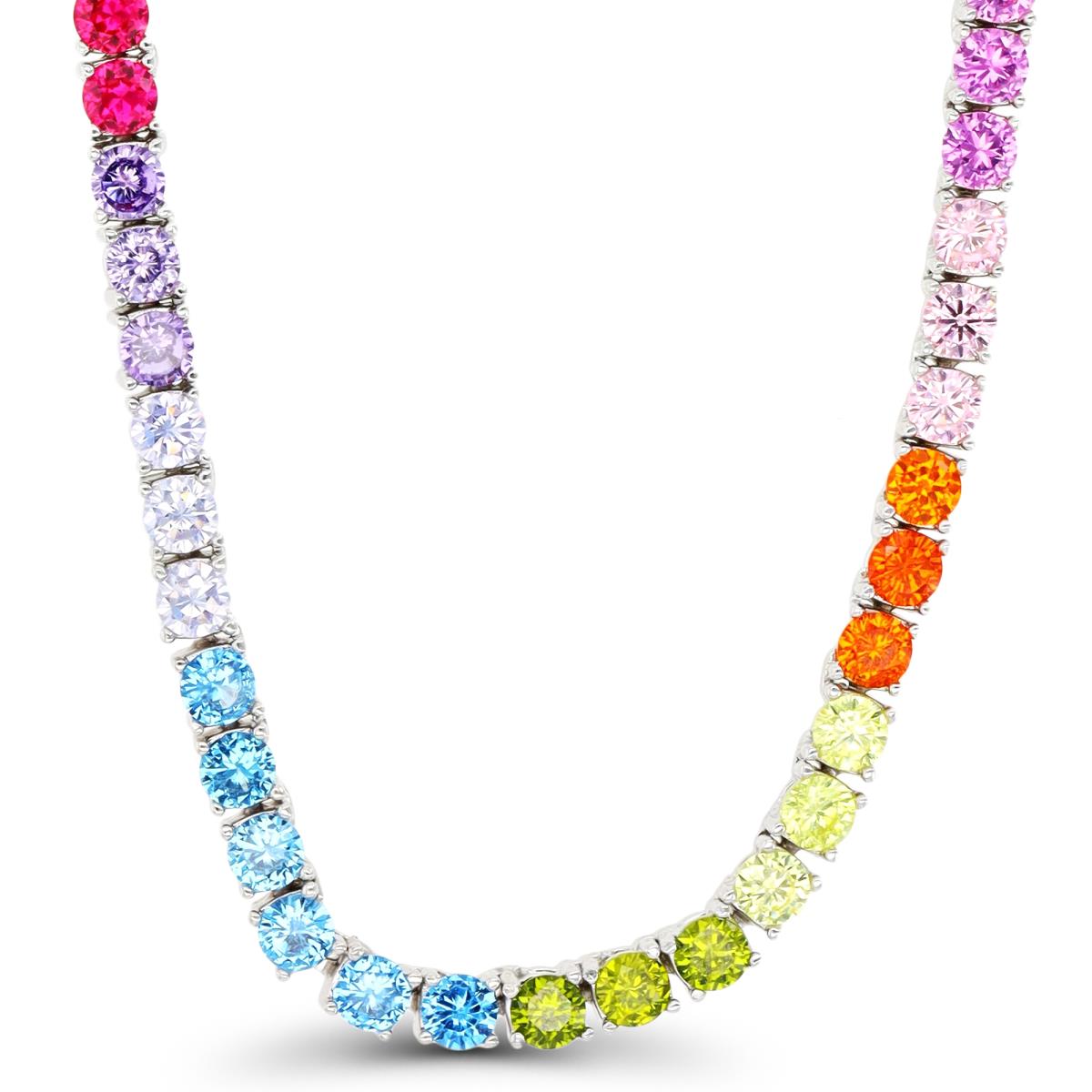 Sterling Silver Rhodium Multi Color 3mm 18" Tennis Necklace