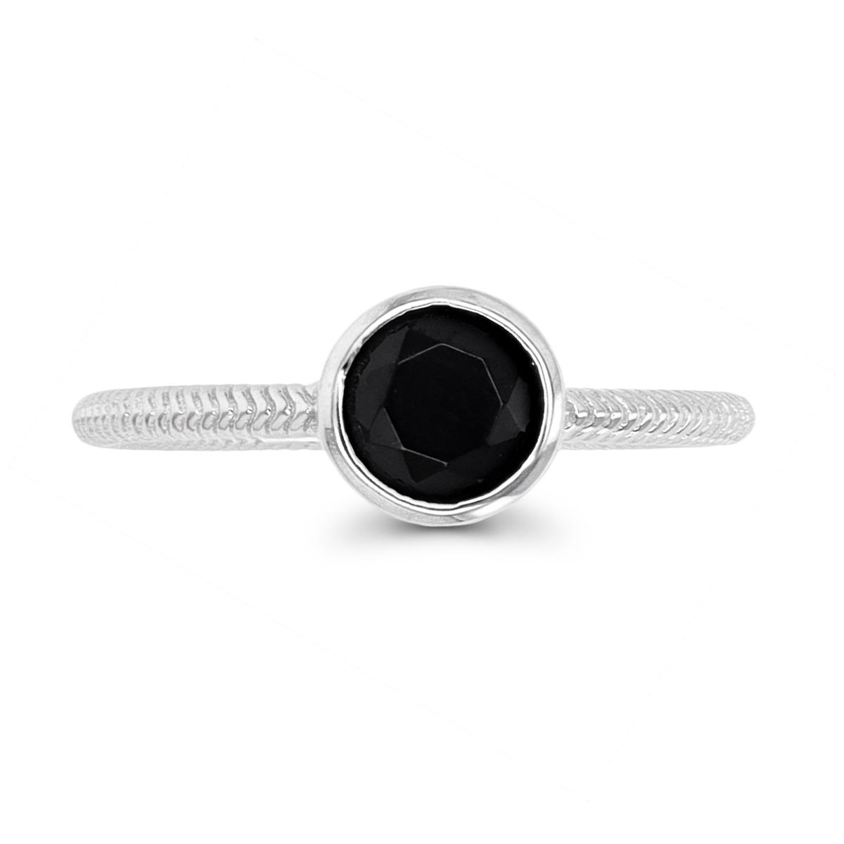 Sterling Silver Rhodium Black Spinel Rope Band Engagement Ring