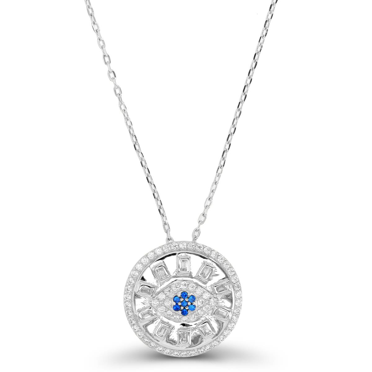 Sterling Silver Rhodium Evil Eye Circle 18"+2" Necklace