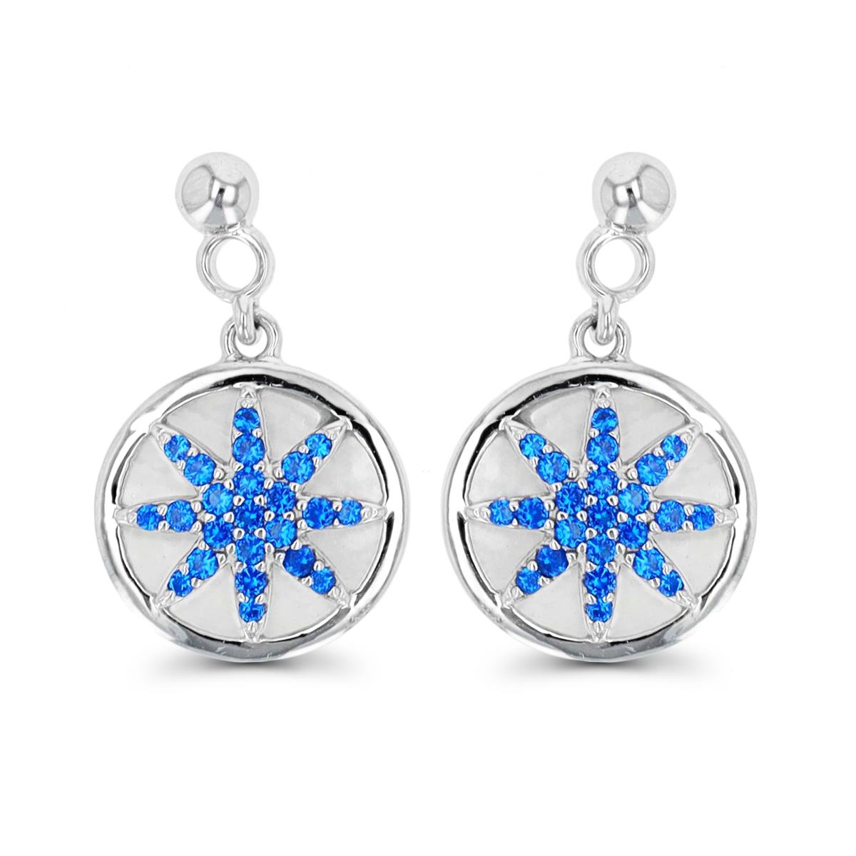 Sterling Silver Rhodium MOP Inlay #113 Blue Starfish Dangling Earring
