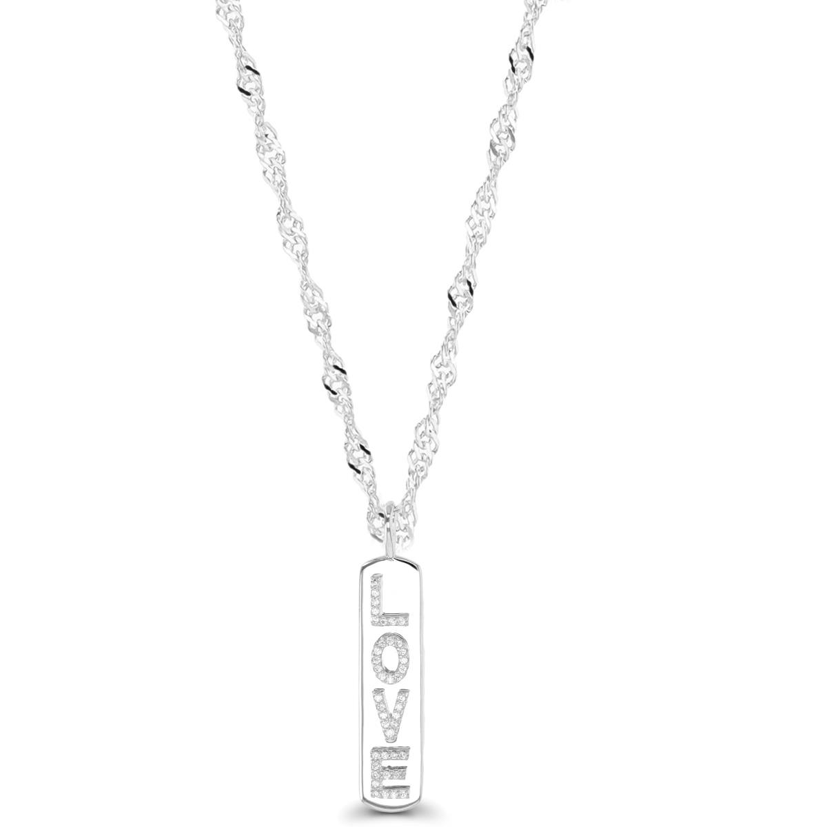 Sterling Silver Rhodium "LOVE" Dog Tag 18"+2" Singapore Necklace