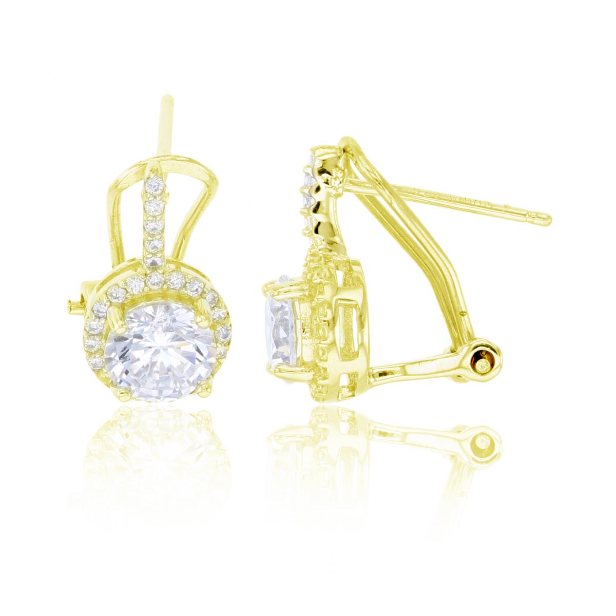 Sterling Silver Yellow 1-Micron 6mm Rd Cut CZ Halo Omega Back Earring