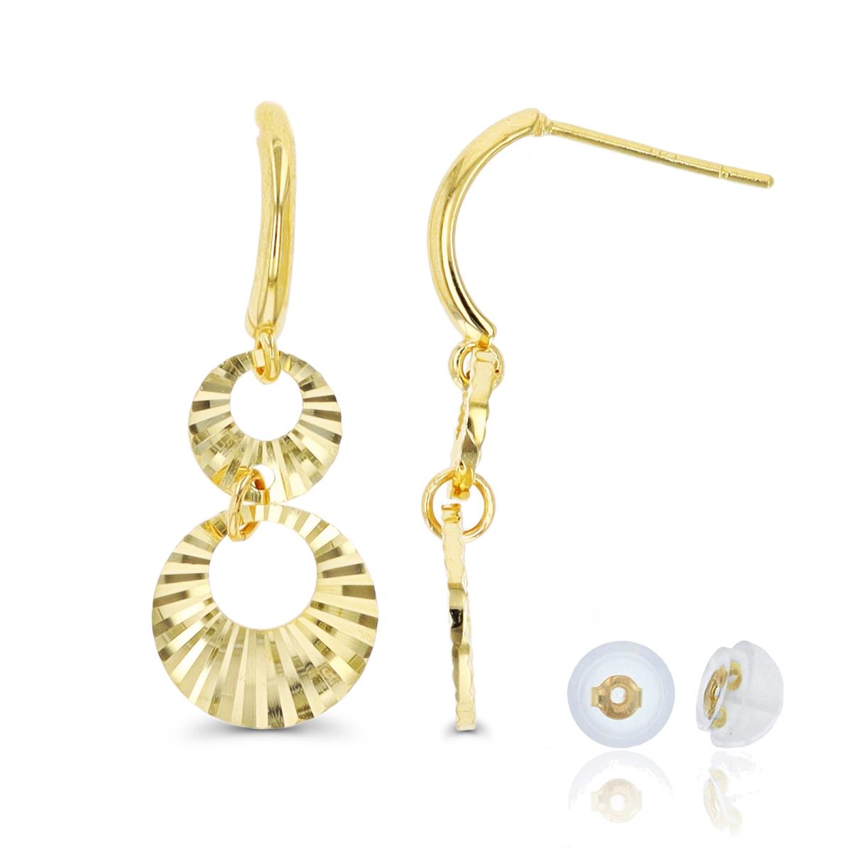 10K Yellow Gold DC Circles Dangling Earring with Silicone Back