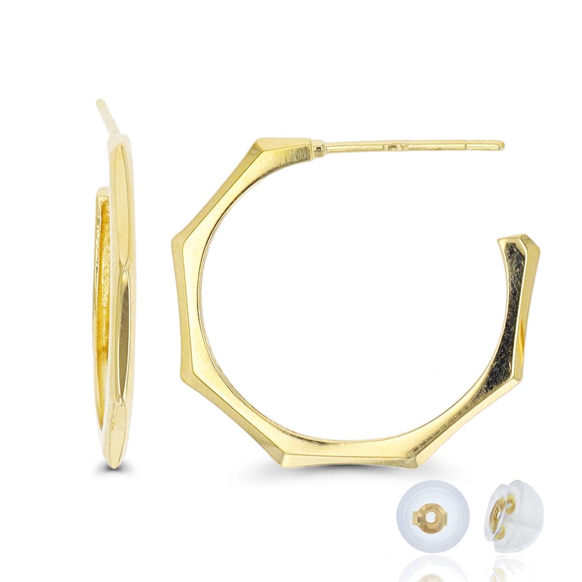 10K Yellow Gold Polished Octagon Hoop Earring with Silicone Back