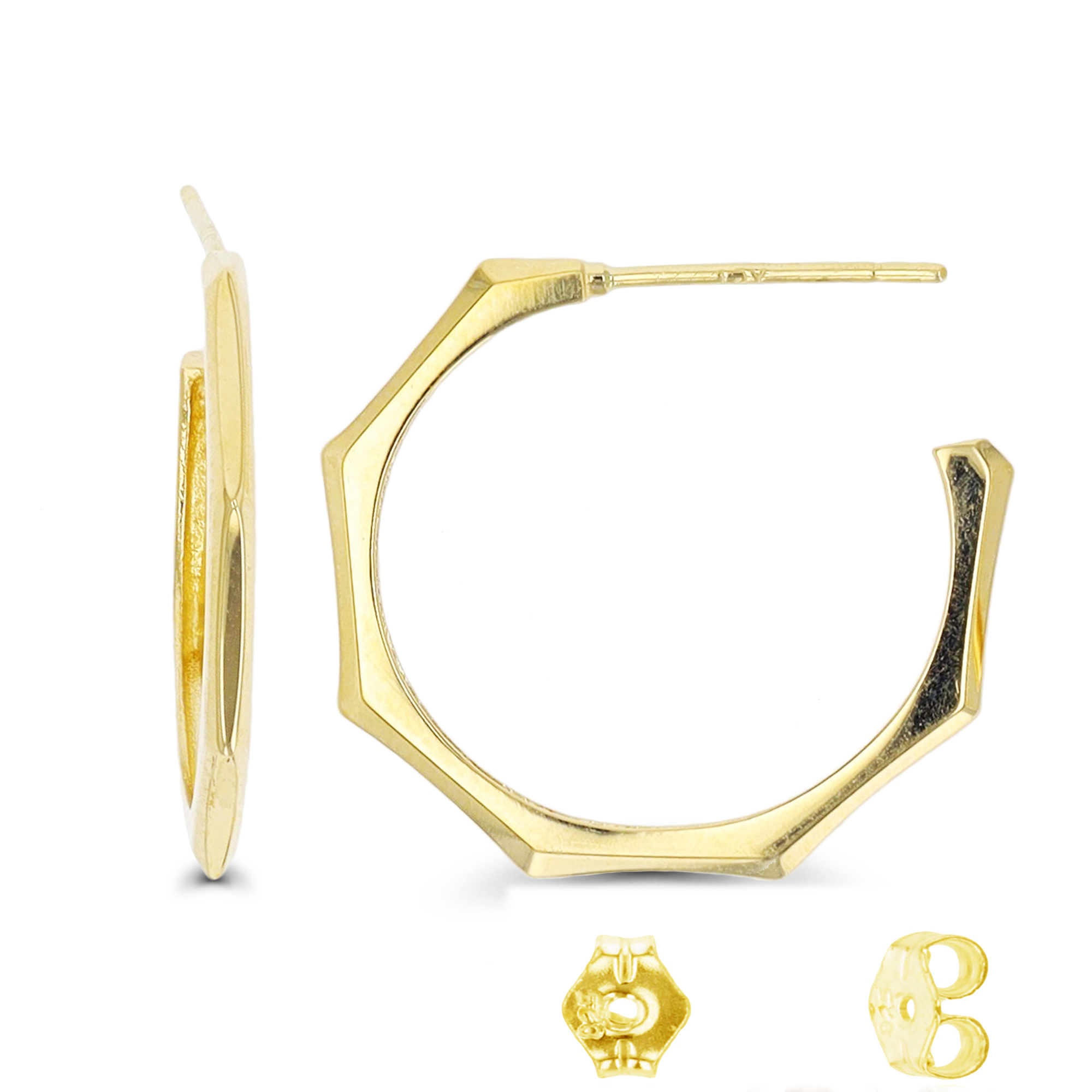 14K Yellow Gold Polished Octagon Hoop Earring with Butterfly Clutch Back