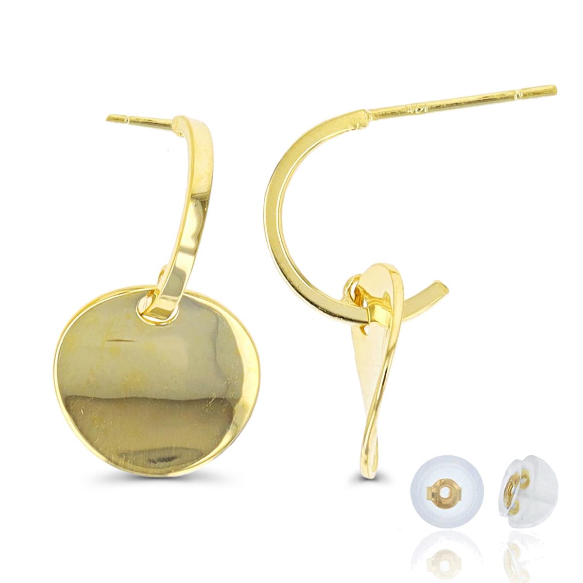10K Yellow Gold Dangling Circle Half Hoop Earring with Silicone Back