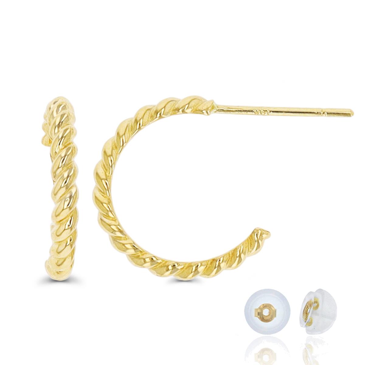 10K Yellow Gold Twist Half Hoop Earring with Silicone Back