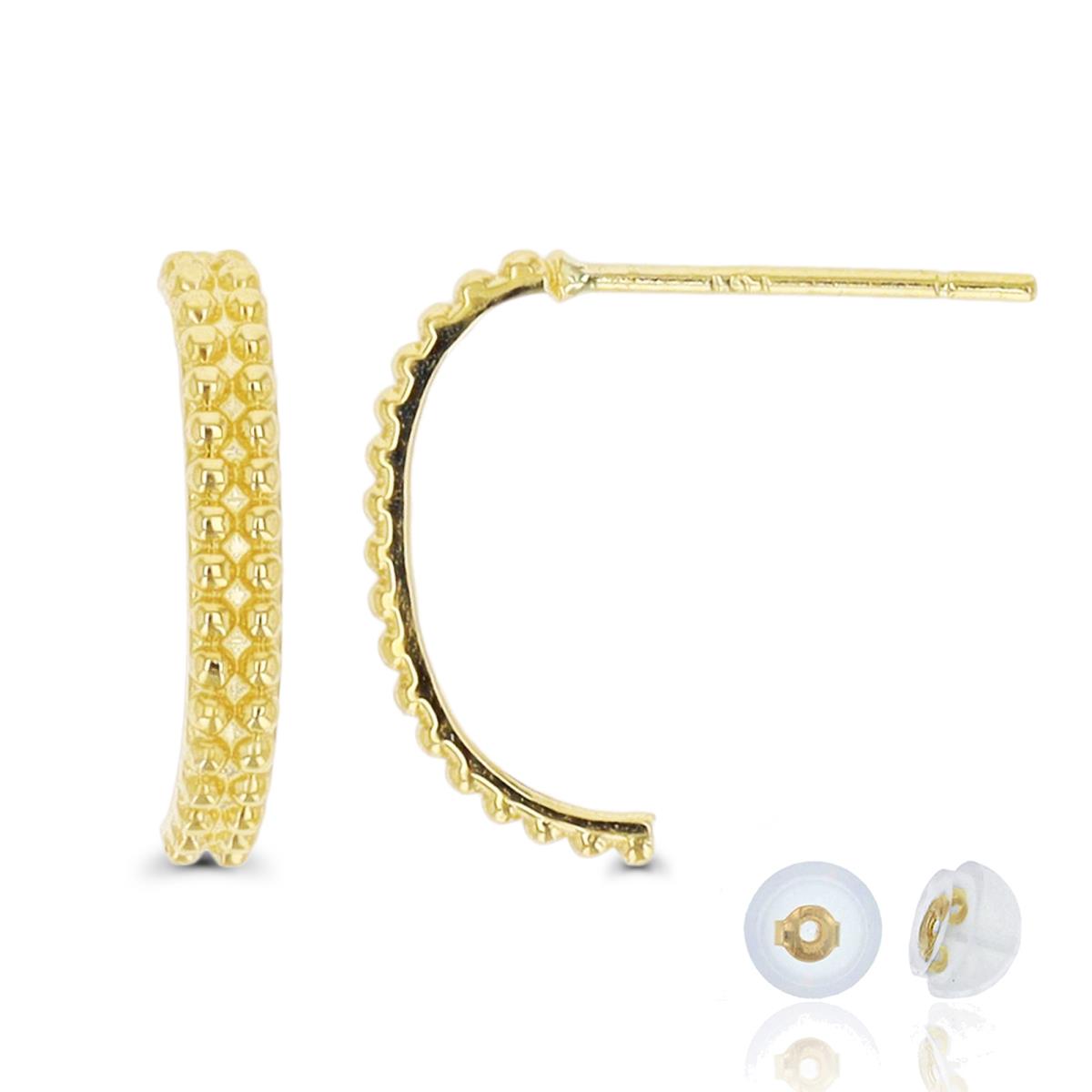 10K Yellow Gold Milgrain Half Hoop Earring with Silicone Back
