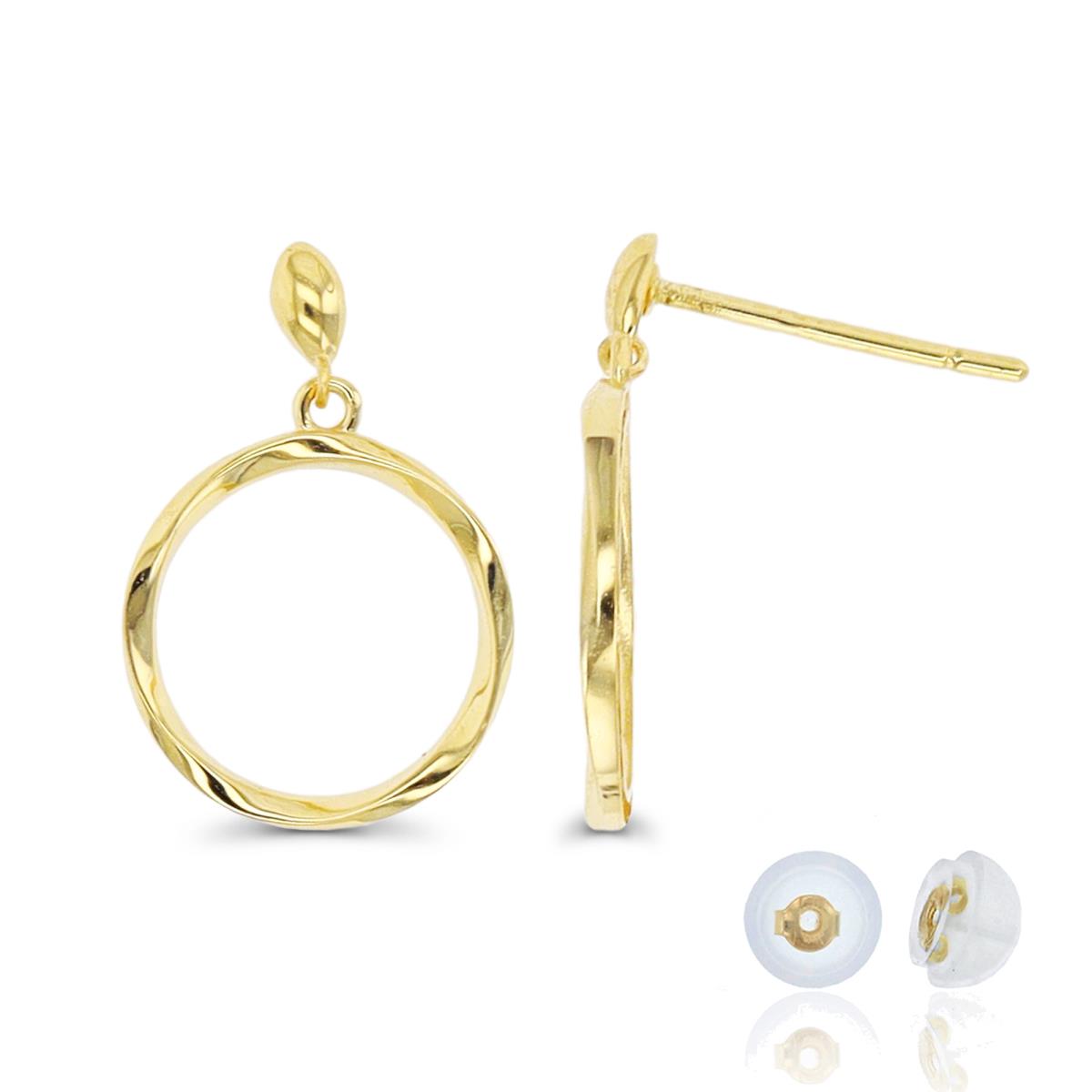 10K Yellow Gold Twist Circle Dangling Earring with Silicone Back