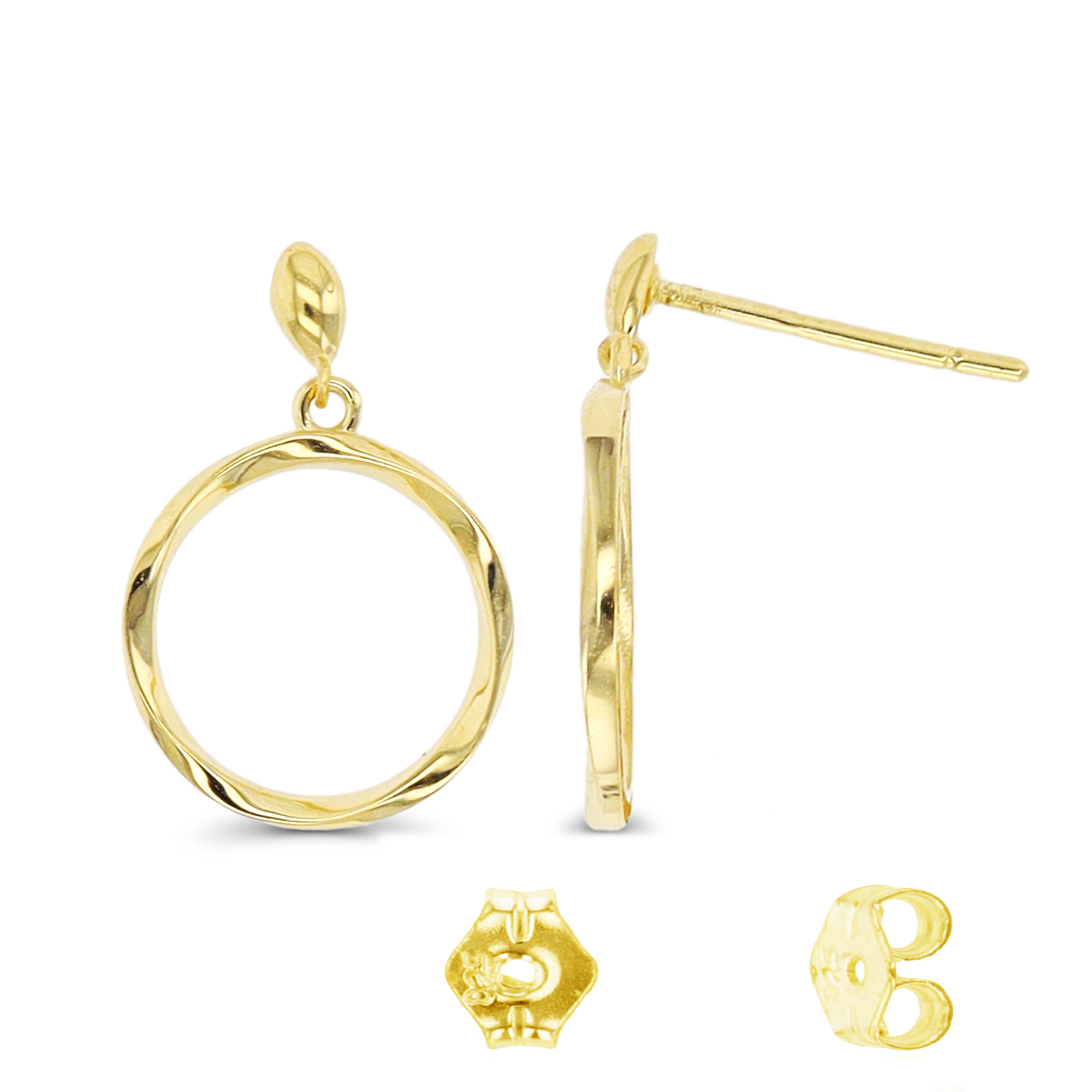14K Yellow Gold Twist Circle Dangling Earring with Butterfly Clutch Back