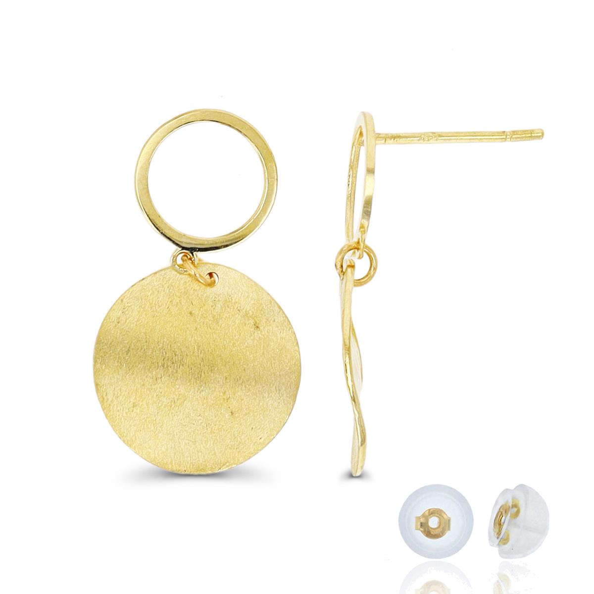 14K Yellow Gold Textured Circle Dangling Earring with Silicone Back