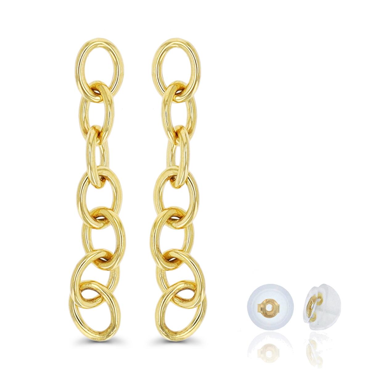10K Yellow Gold Cable Chain Dangling Earring with Silicone Back