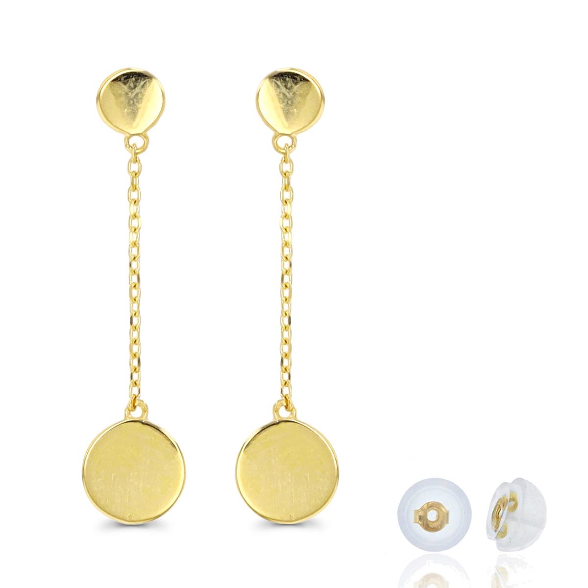 10K Yellow Gold Dangling Circles Earring with Silicone Back