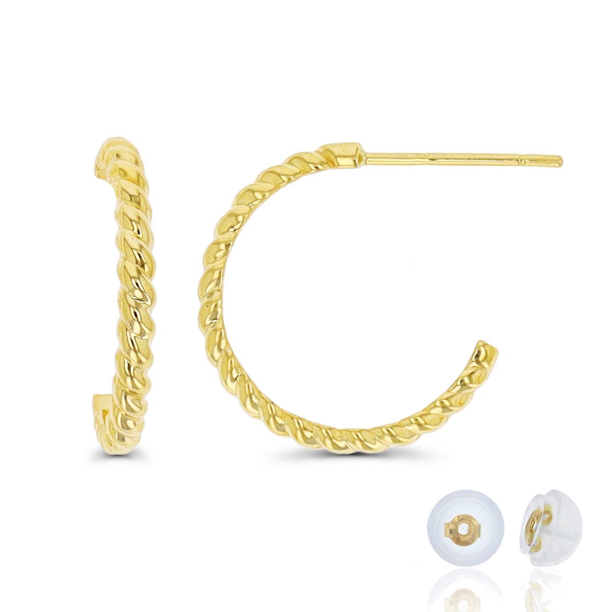 14K Yellow Gold 15x2mm Rope Half Hoop Earring with Silicone Back