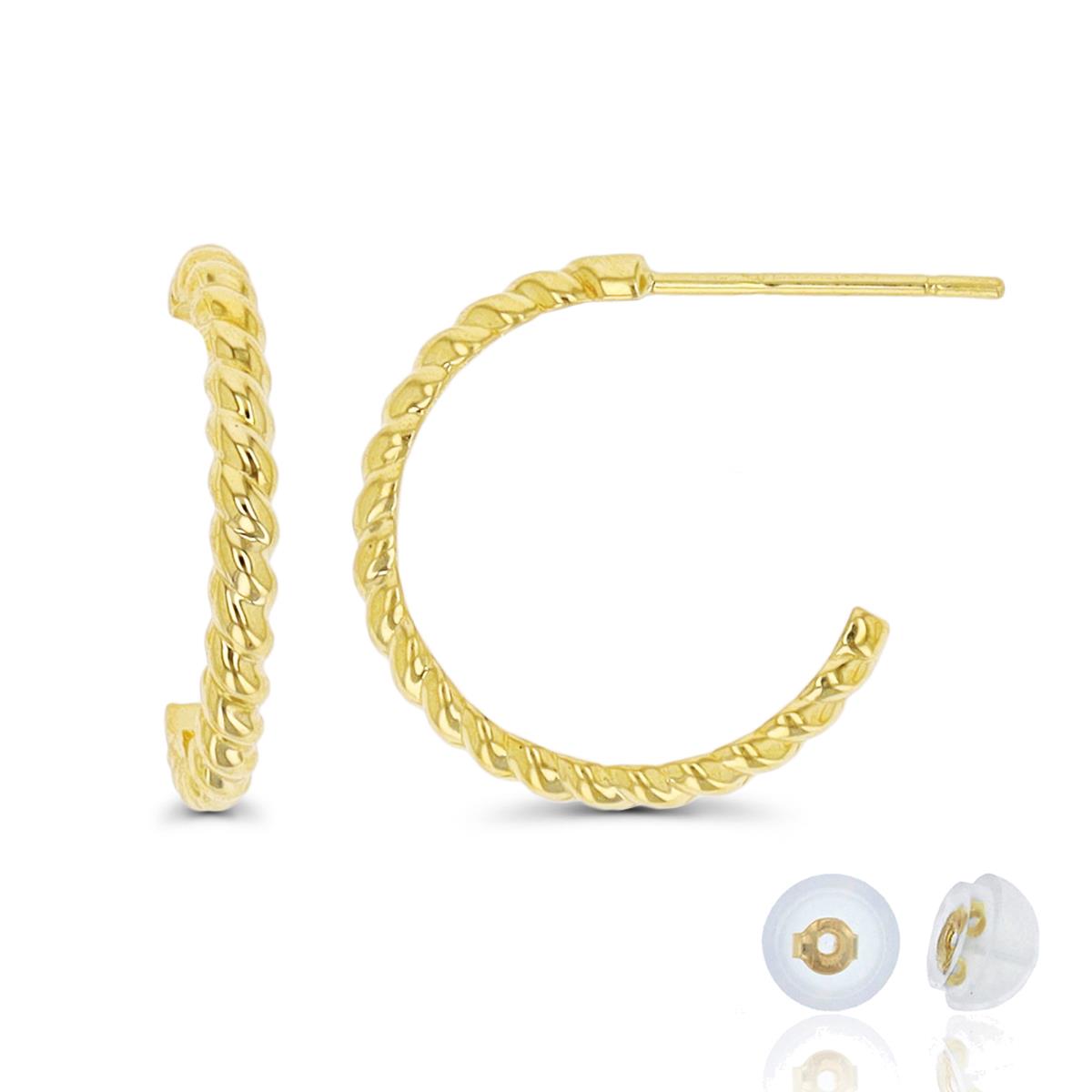 10K Yellow Gold 15x2mm Rope Half Hoop Earring with Silicone Back