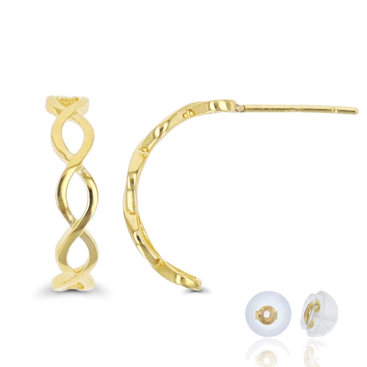 14K Yellow Gold 15x3mm Twist Hoop Earring with Silicone Back