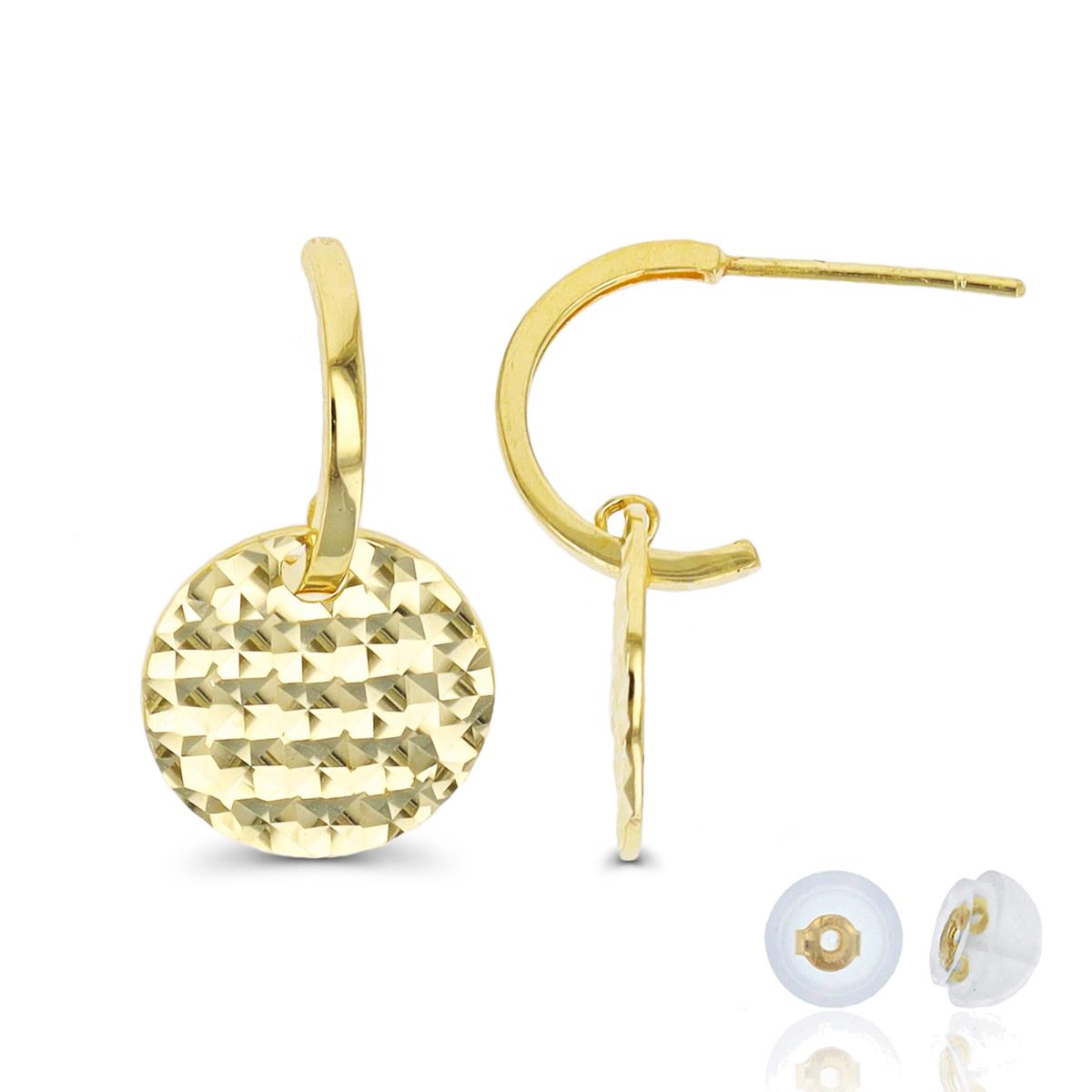 10K Yellow Gold DC Dangling Circle Half Hoop Earring with Silicone Back