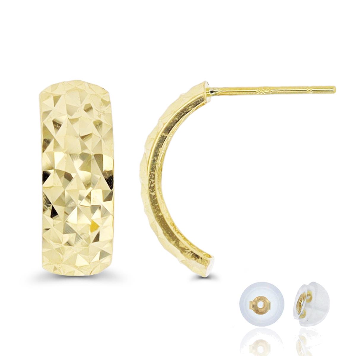 10K Yellow Gold Diamond Cut Half Hoop Earring with Silicone Back