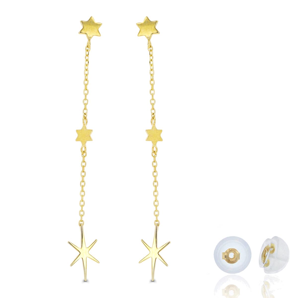 10K Yellow Gold Dangling Stars Earring with Silicone Back