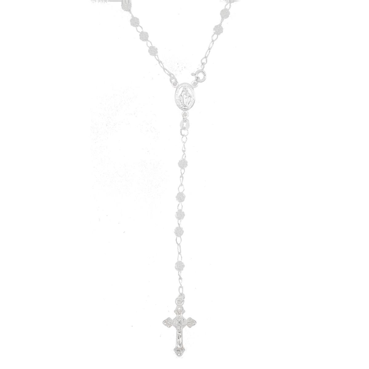 Sterling Silver E-coated Hollow Beads 18"+1" Rosary Necklace