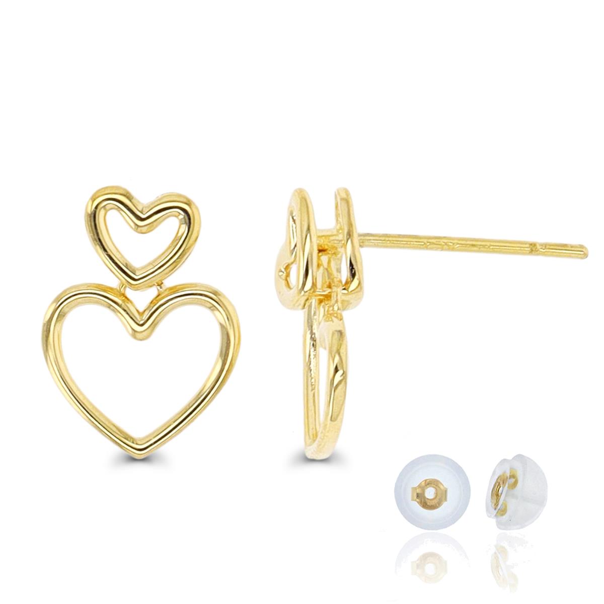 10K Yellow Gold Heart Dangling Earring with Silicone Back