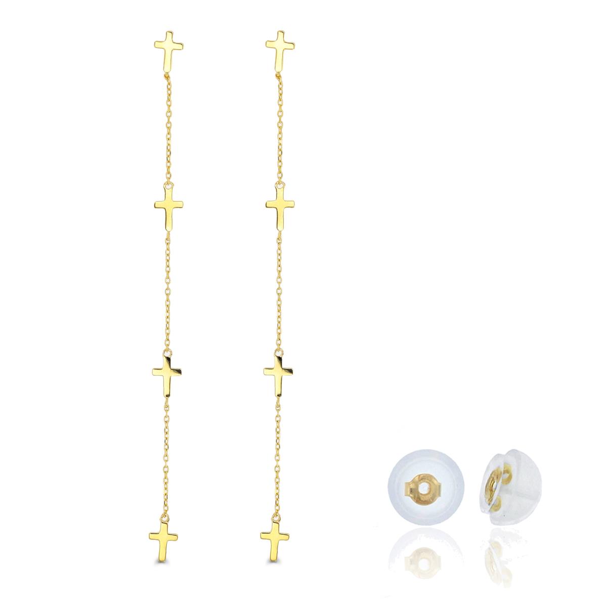 10K Yellow Gold Dangling Crosses Earring with Silicone Back