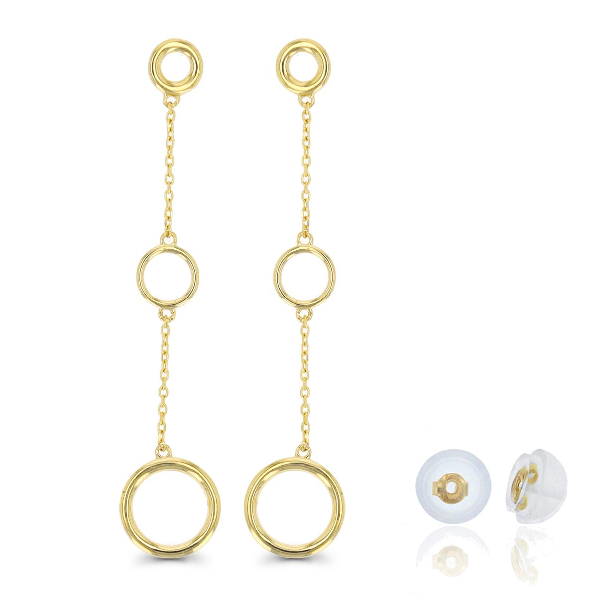 10K Yellow Gold Dangling Circles Earring with Silicone Back