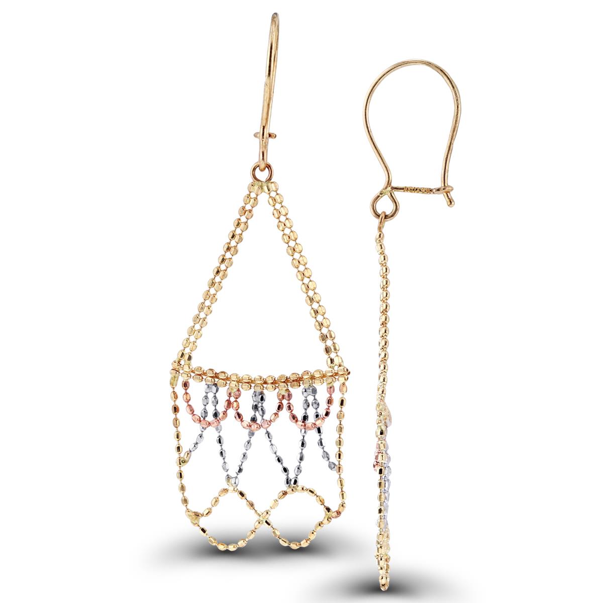 10K Tri-Color Gold Chandelier Dangling Earring