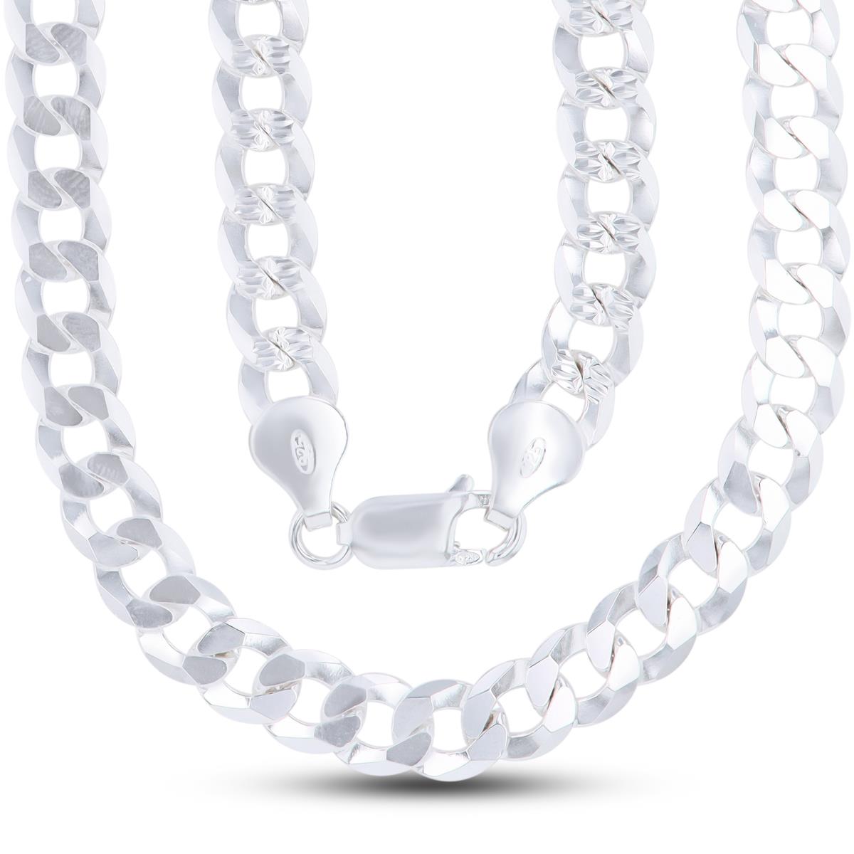 Sterling Silver E-Coat DC 7.10mm 180 Curb Pave 18" Chain