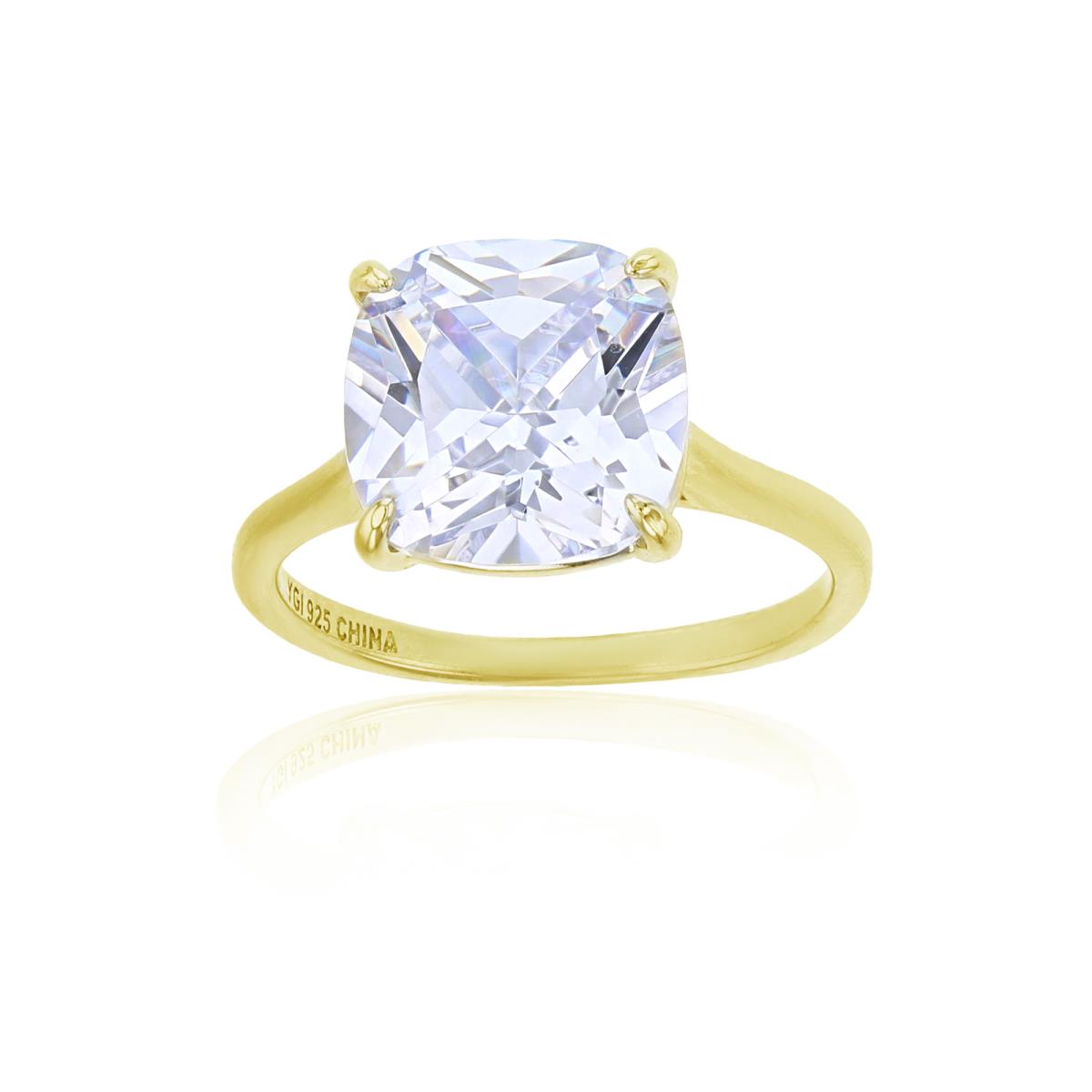 Sterling Silver Yellow 10mm Cushion Cut Solitaire Ring