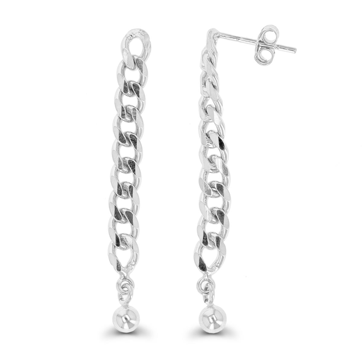 Sterling Silver Silver Plated 40x4mm Polished Cuban Dangling Earring