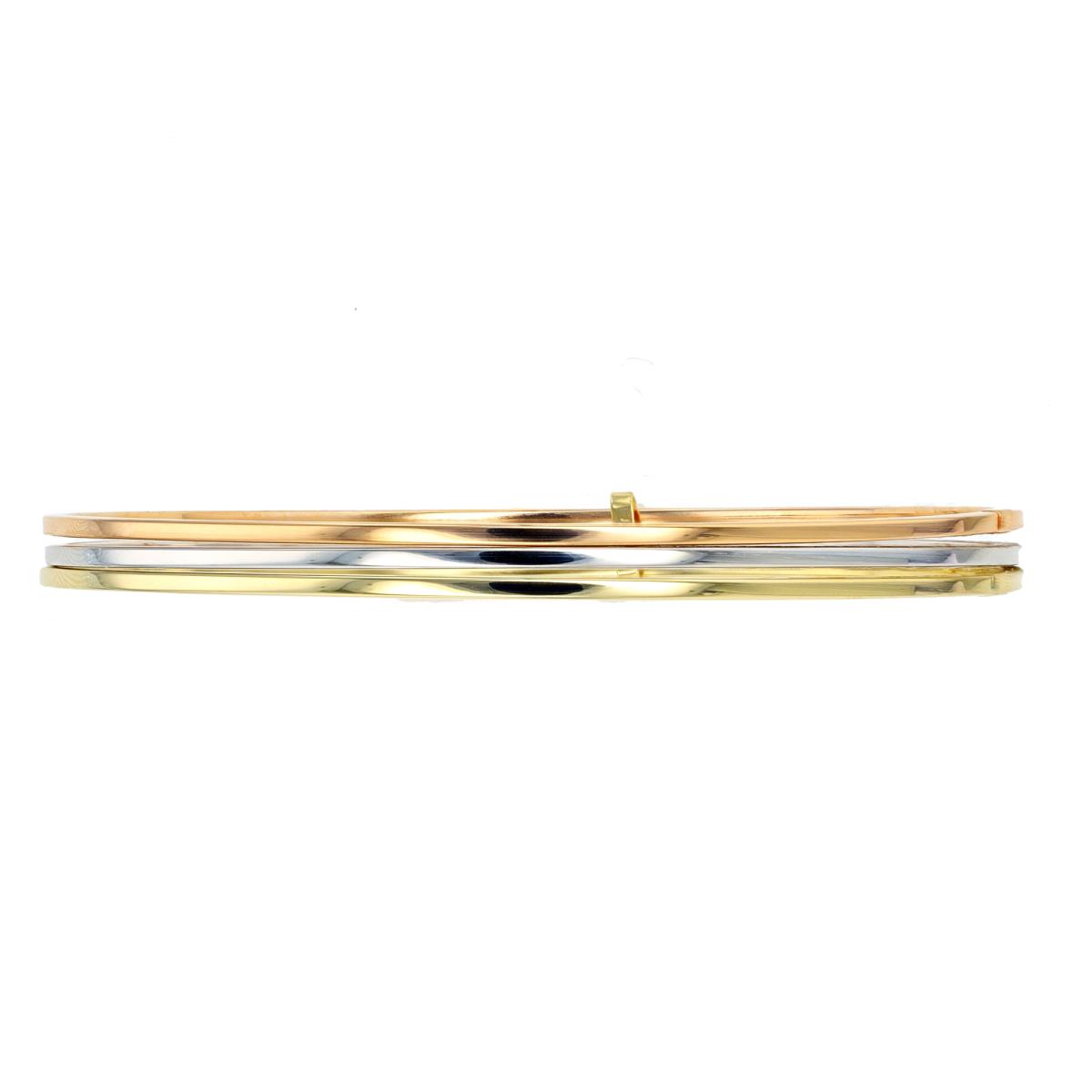 14K Tri-Color Gold Polished Triple Bangle Bracelet