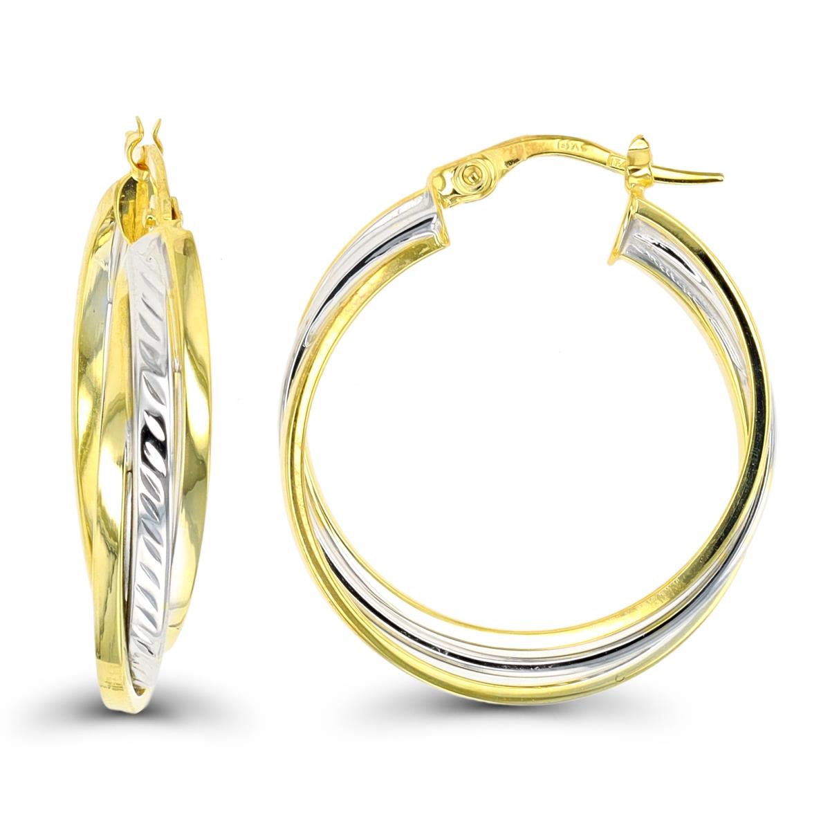 14K Two-Tone Gold 26x5mm Overlapped Polished/DC Hoop Earring