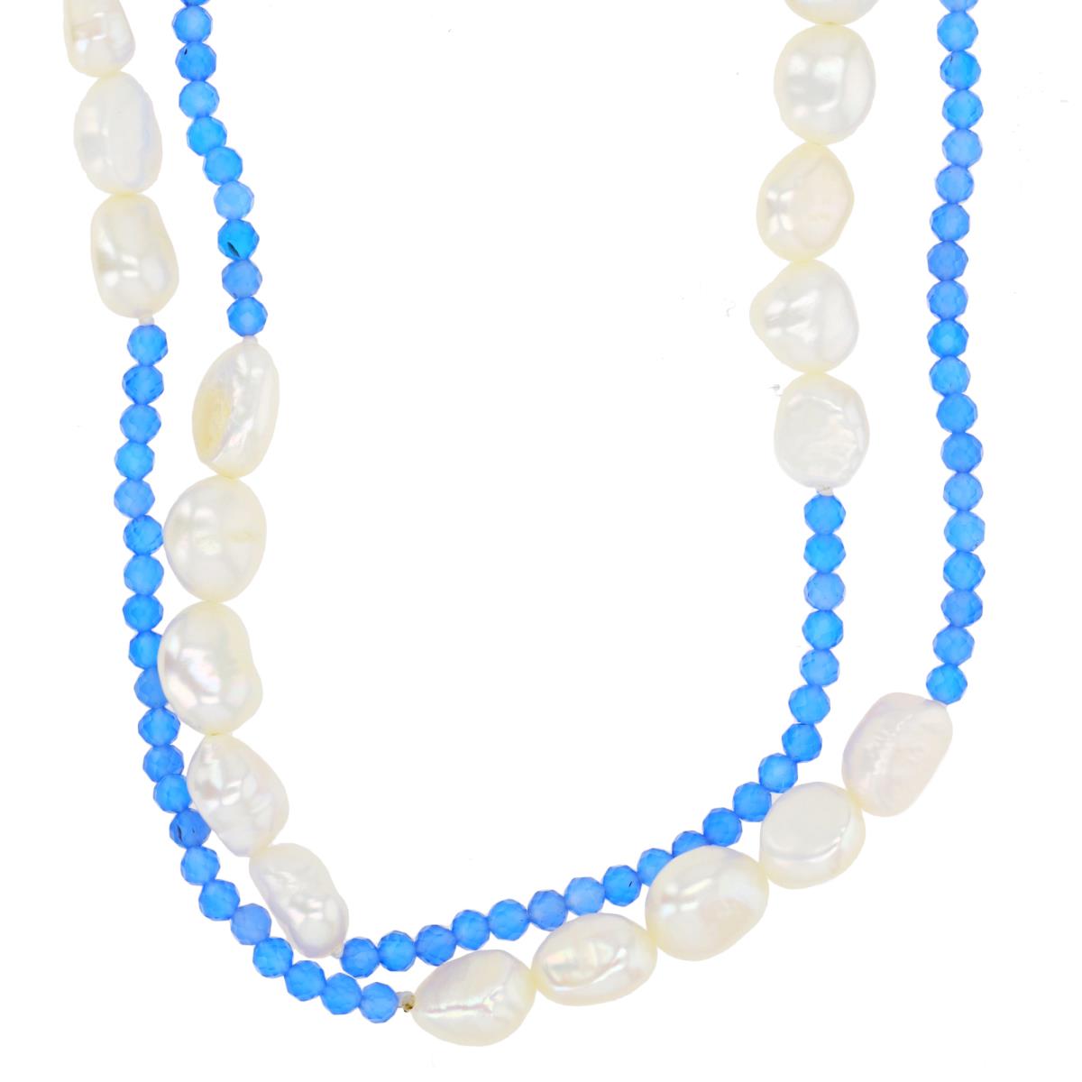 7-8mm Baroque Pearl & 3mm Rondelle Blue Agate 38" Necklace