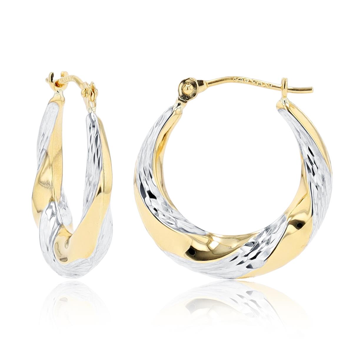 10K Two-Tone Gold 20x4mm Polished & DC Twist Hoop Earring