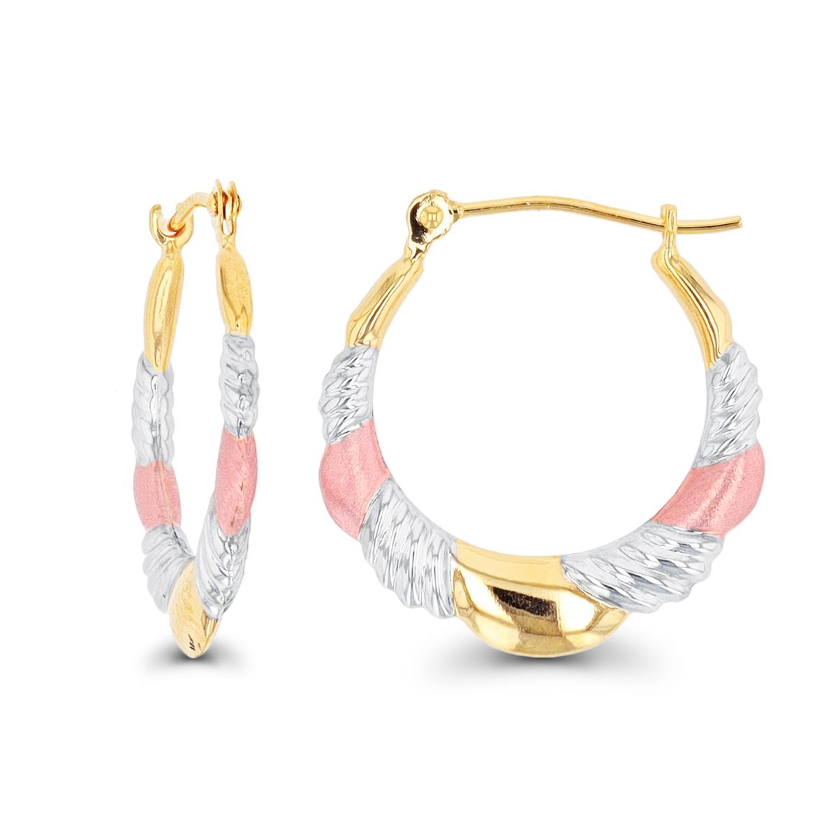 10K Tri-Color Gold 20x2mm Polished & Satin Twist Hoop Earring