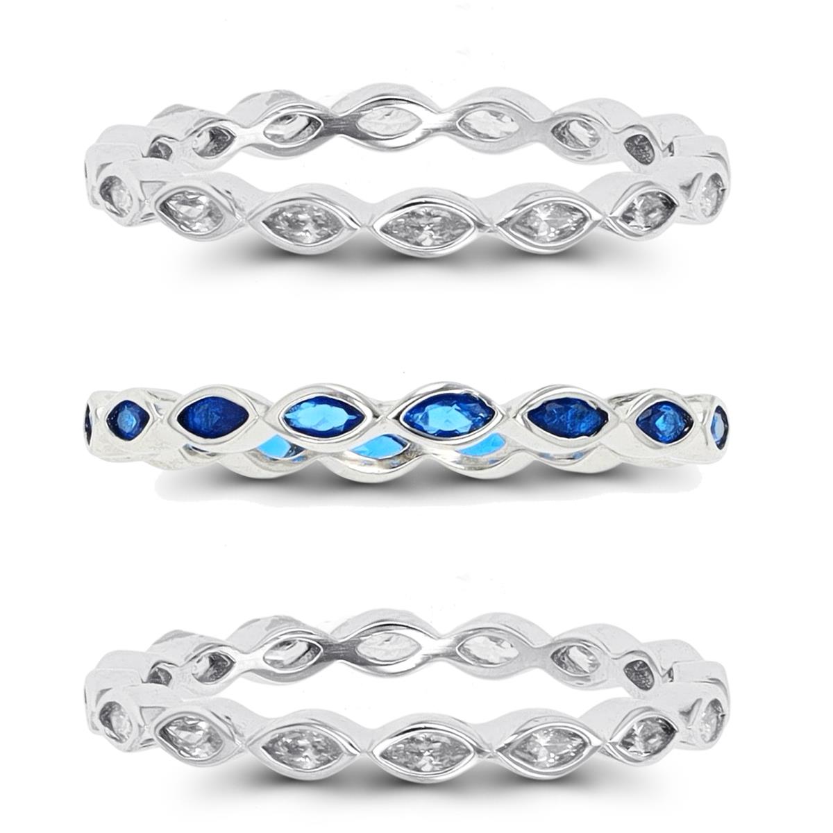 Sterling Silver Rhodium Marquise #113 Blue Spinel/ White Eternity Ring of 3