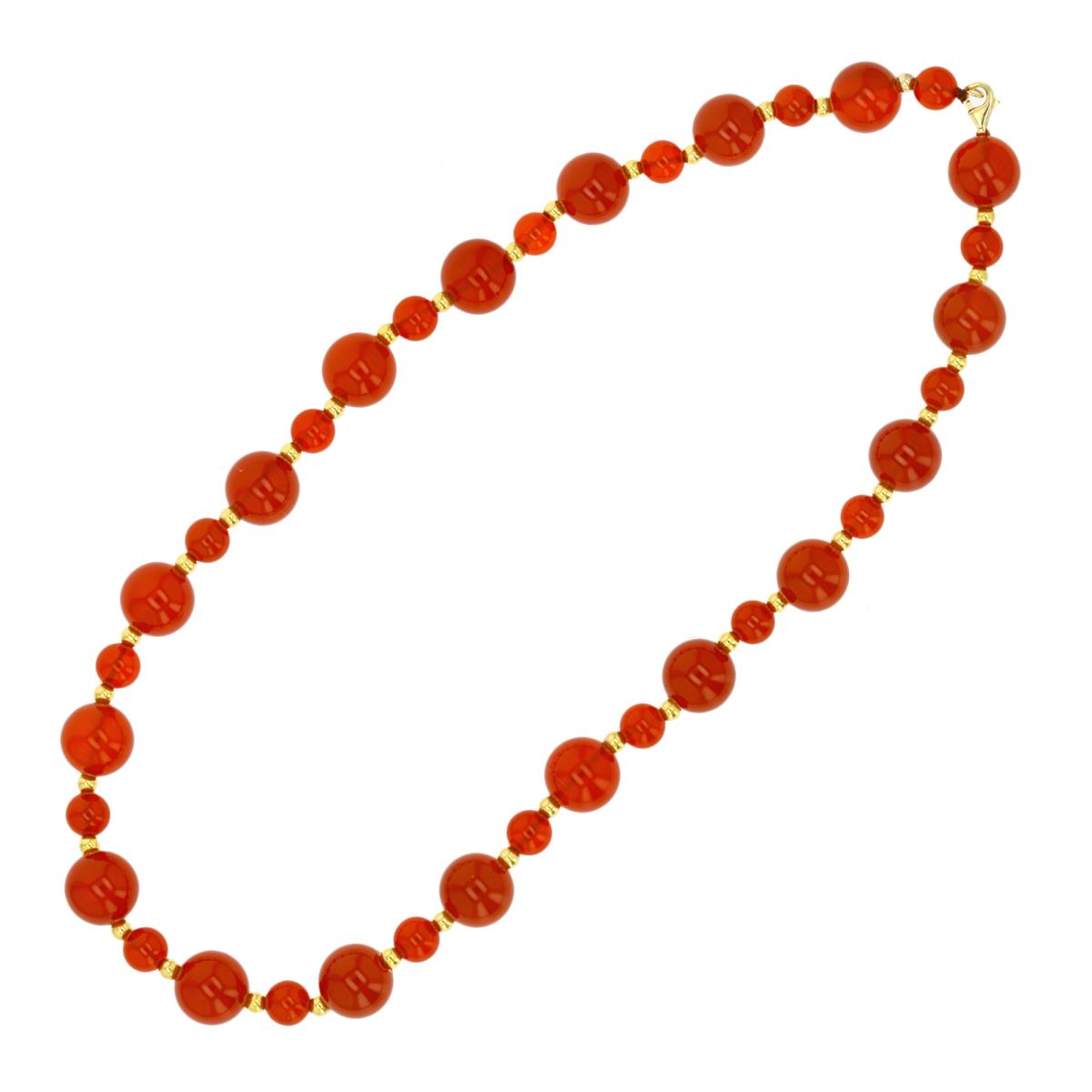 14K Yellow Gold 6mm & 10mm Carnelian Beaded 18" Necklace