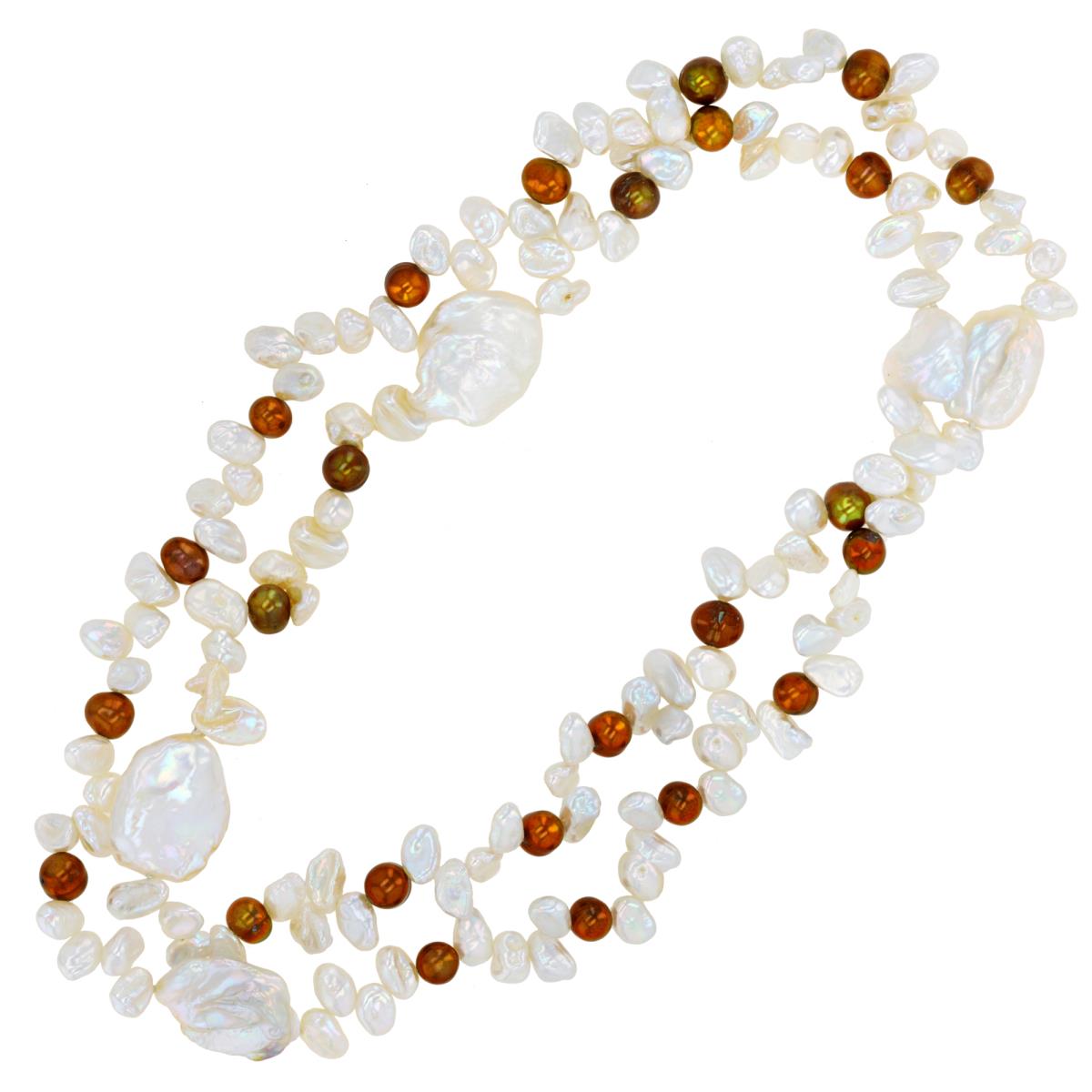 Irregular Brown/White Keshi Pearls 57" Necklace