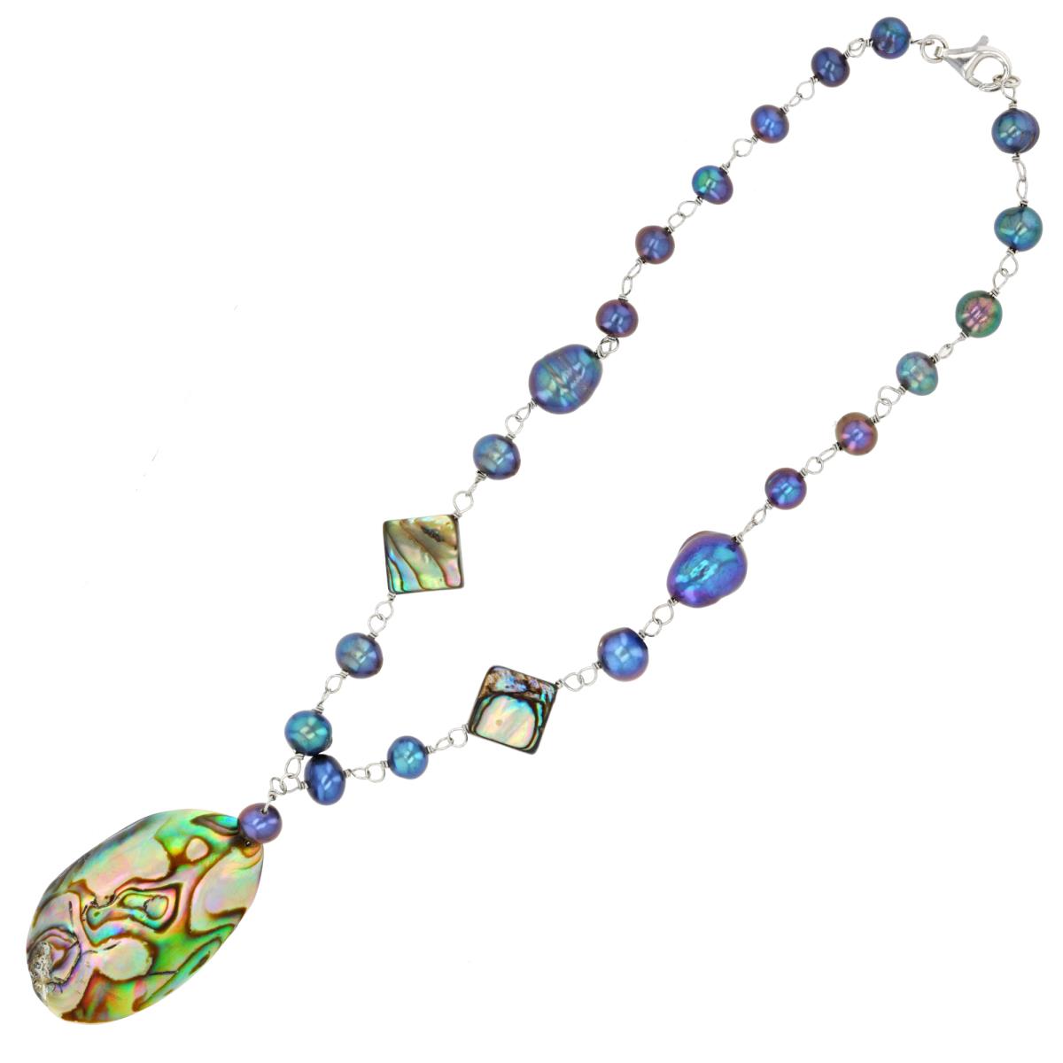 Sterling Silver Rhodium Abalone & FWP 34" Necklace