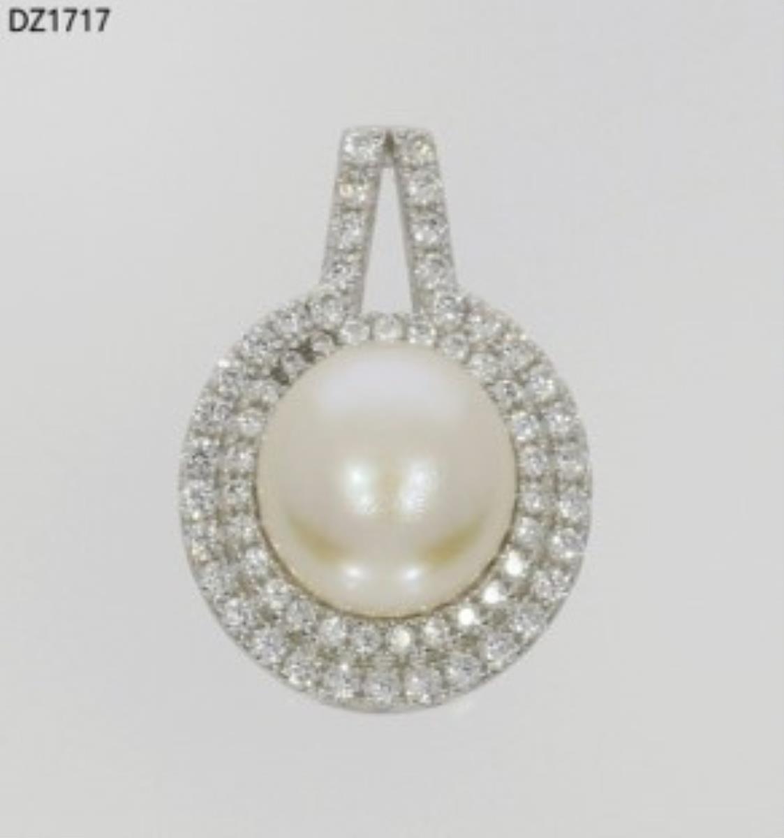 9K Yellow Gold Button Pearl & CZ Halo 18" Necklace